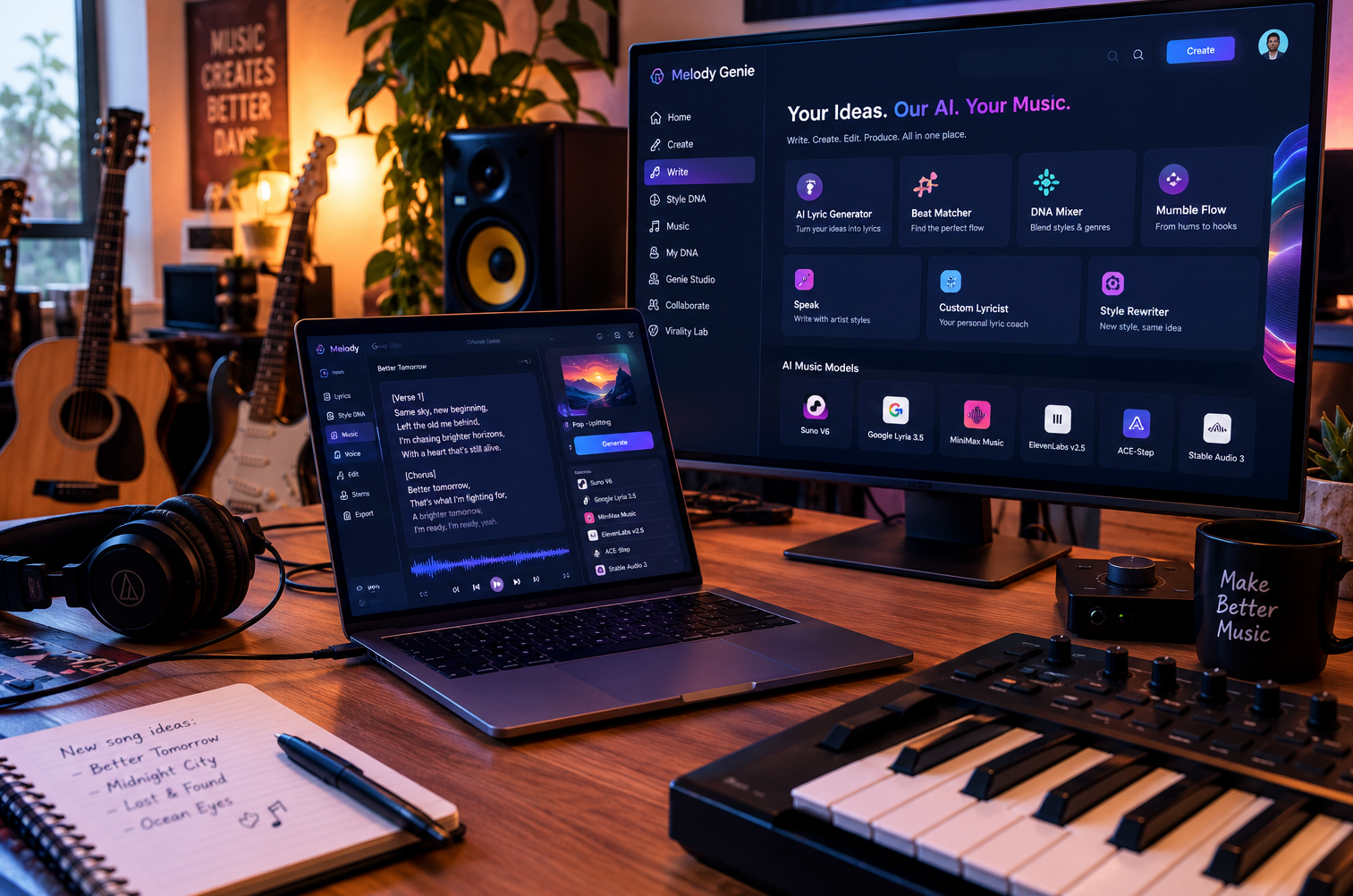Melody Genie: שבעה מודלי AI, אולפן מוזיקלי ודרך חדשה לפתח סאונד אישי