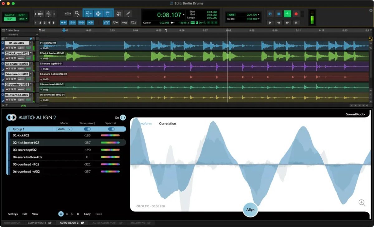 Sound Radix Auto-Align 2: מנוע אלגוריתמי מונע למידת מכונה לתיקון פאזות ואופטימיזציה ספקטרלית באולפן